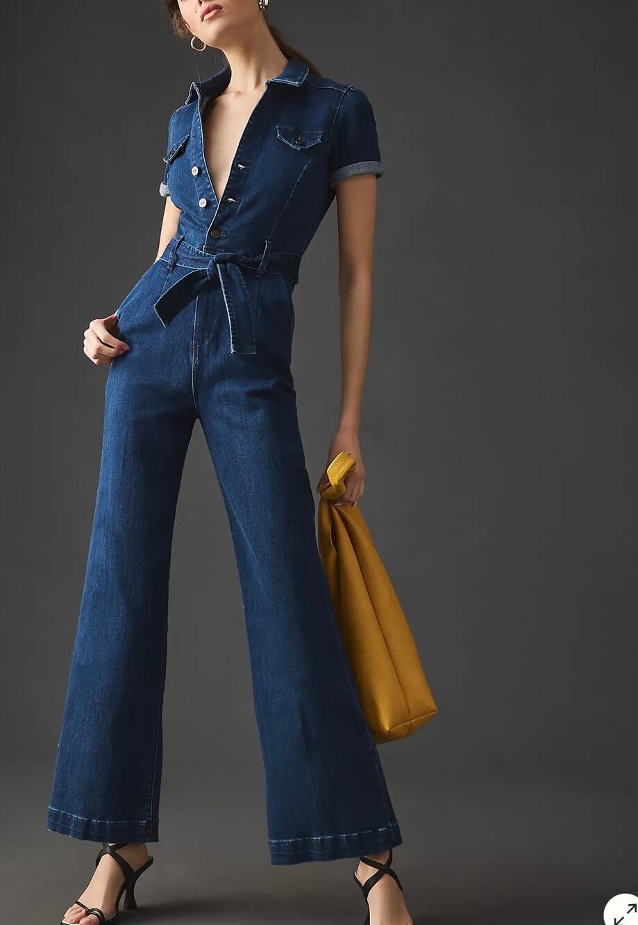 NEW PAIGE Anessa denim wide leg jumper / jumpsuit short sleeve size 6 MSRP $259